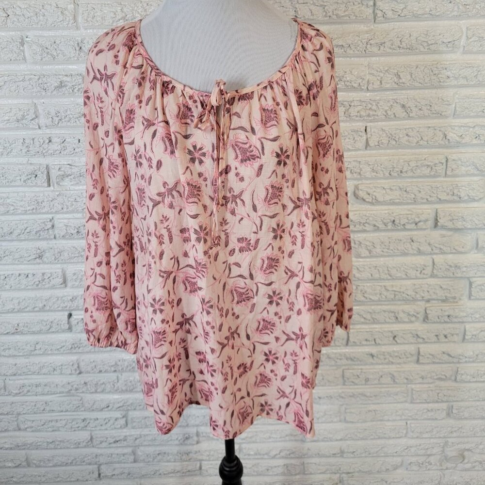 Como Vintage Womens Top XXL Plus Long Sleeve Pink Floral Keyhole FLO137E
